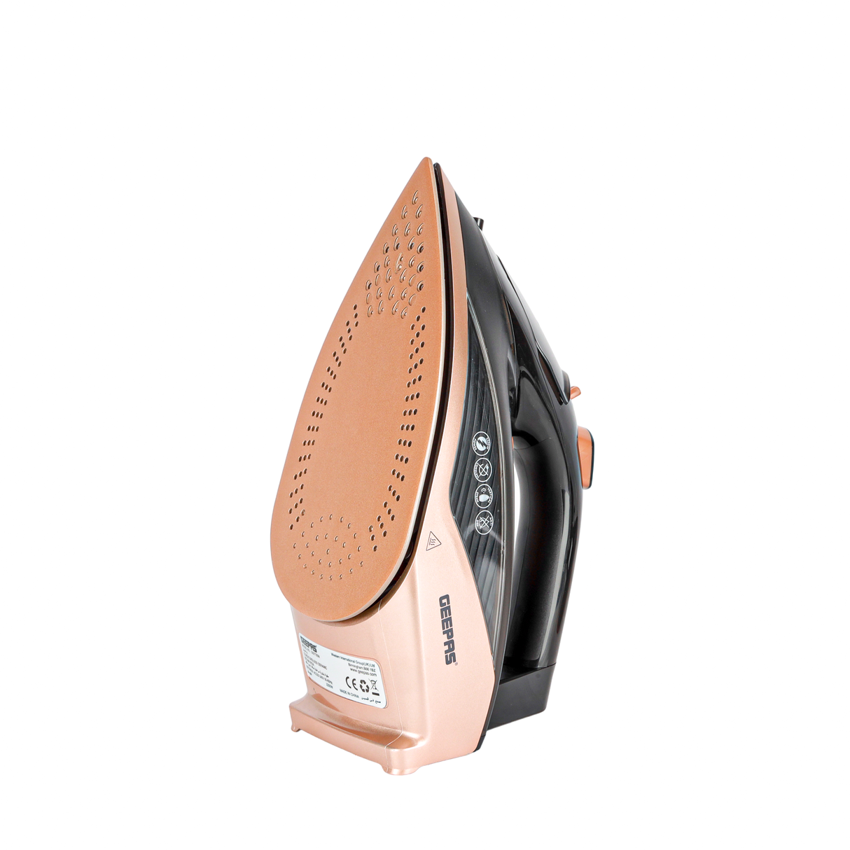 Geepas Steam Iron- GSI7785 Cord and Cordless Use,Ceramic-Coated Soleplate and Self-Cleaning Function, 350 ml Water Tank, Suitable for All Kinds of Fabric, 2200 W Power,2 Years Warranty, Rose Gold and Black