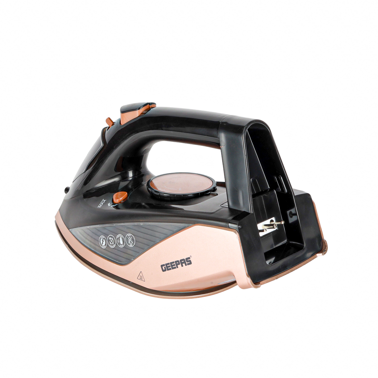 Geepas Steam Iron- GSI7785 Cord and Cordless Use,Ceramic-Coated Soleplate and Self-Cleaning Function, 350 ml Water Tank, Suitable for All Kinds of Fabric, 2200 W Power,2 Years Warranty, Rose Gold and Black