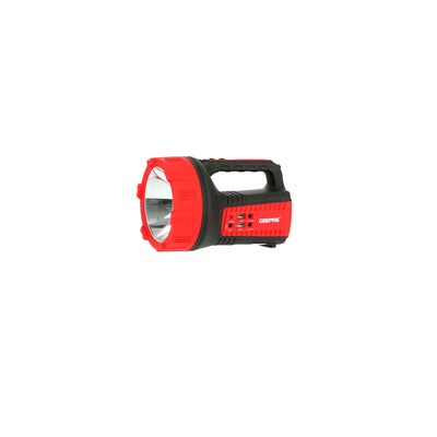 Geepas GSL5572 Rechargeable LED Search Light | 15W High Power LED| 6 LED Warning Lamps| 4V 6Ah Battery | Dual USB Charging Ports |  Long Runtime & Durable Design