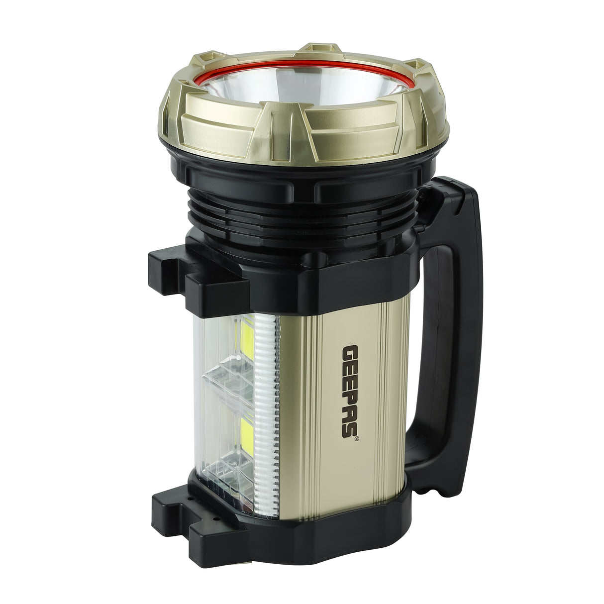 Geepas GSL5709 Rechargeable Search Light with Lantern | 10W LED Spotlight | Built-in Lantern Function | USB Output for Device Charging | Long Runtime | Durable Design