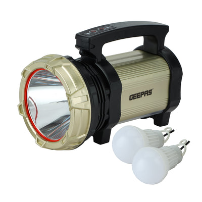 Geepas GSL5709 Rechargeable Search Light with Lantern | 10W LED Spotlight | Built-in Lantern Function | USB Output for Device Charging | Long Runtime | Durable Design