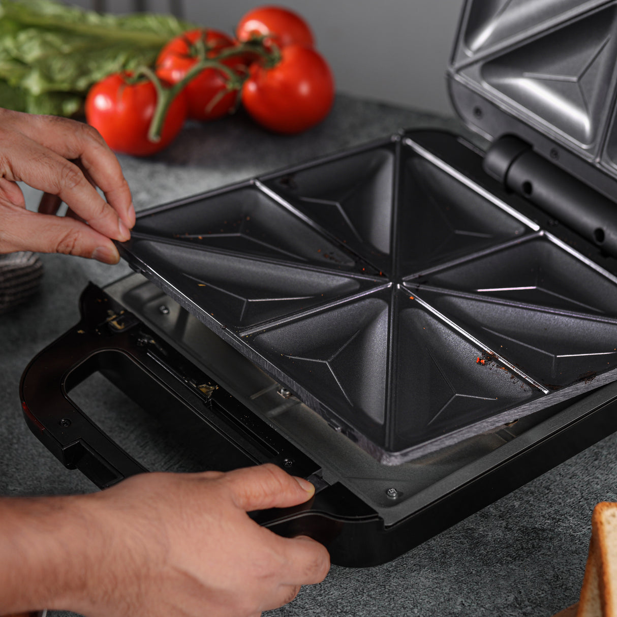Geepas 6 in 1 Multi Snacks Maker- GSM36528/ 6 Detachable Plates/ Non-Stick Coating, Opens 180° Flat/ 1400W, Overheat Protection and Cool Touch Handle/ 2 Year Warranty