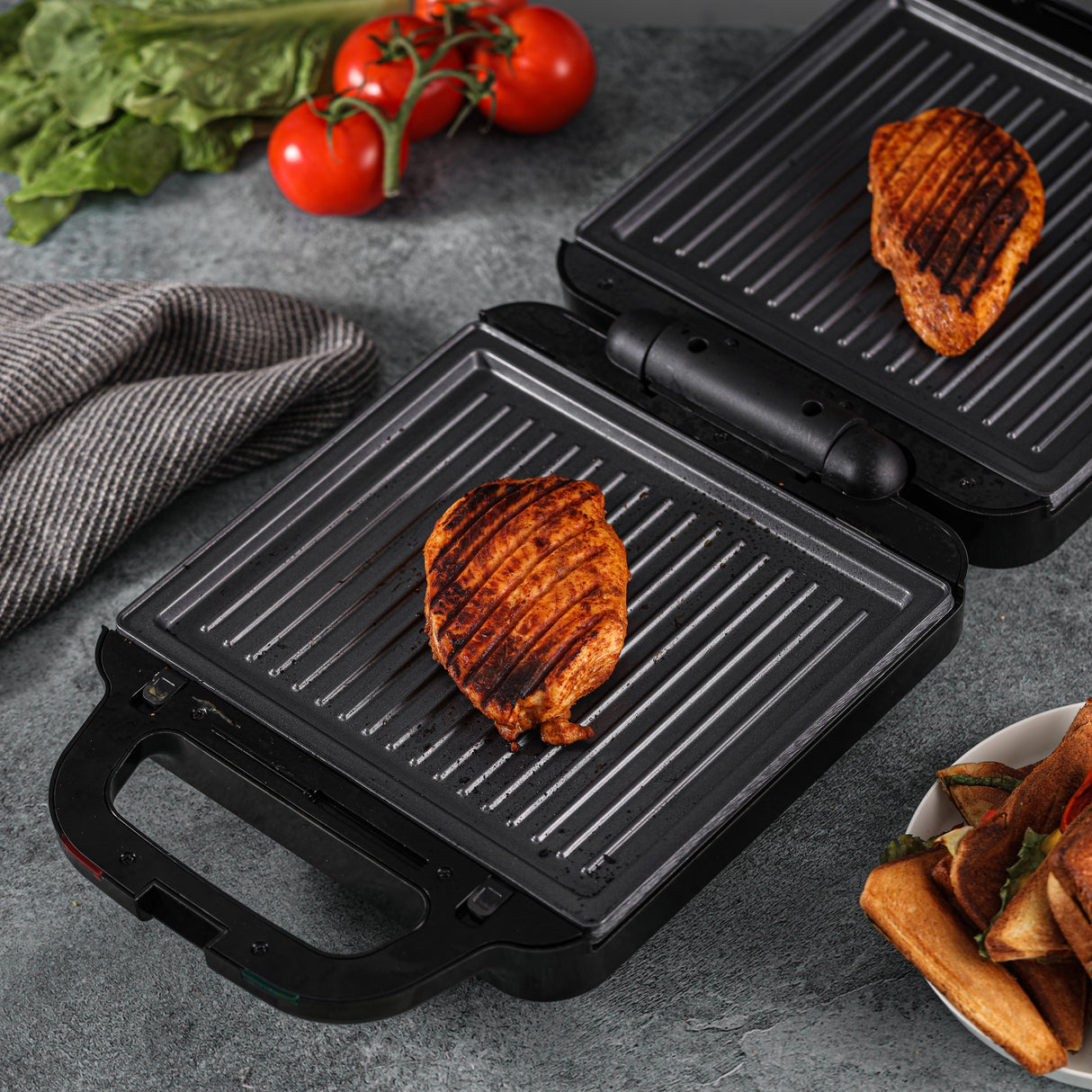 Geepas 6 in 1 Multi Snacks Maker- GSM36528/ 6 Detachable Plates/ Non-Stick Coating, Opens 180° Flat/ 1400W, Overheat Protection and Cool Touch Handle/ 2 Year Warranty