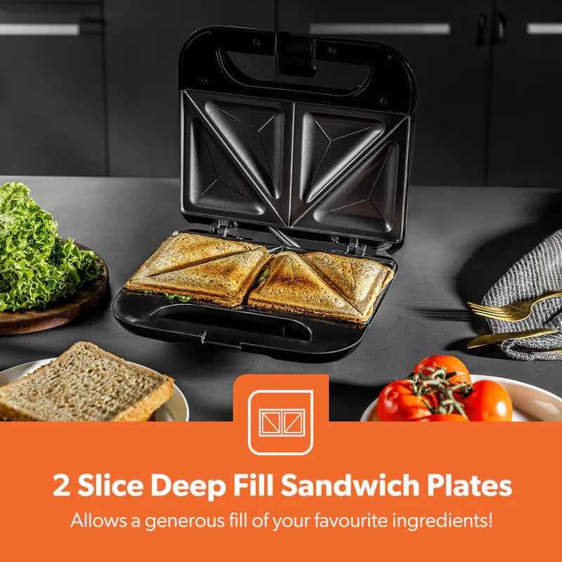 Geepas Sandwich Maker GSM36533UK | 750W Powerful Toaster| Non-Stick Plates| Power & Ready Light| Cool Touch Handle| Easy to Clean & Overheat Protection | 2-Year Warranty