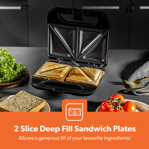 Geepas Sandwich Maker GSM36533UK | 750W Powerful Toaster| Non-Stick Plates| Power & Ready Light| Cool Touch Handle| Easy to Clean & Overheat Protection | 2-Year Warranty