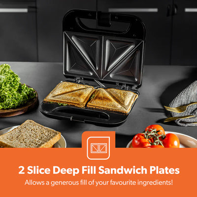 Geepas Sandwich Maker GSM36533UK | 750W Powerful Toaster| Non-Stick Plates| Power & Ready Light| Cool Touch Handle| Easy to Clean & Overheat Protection | 2-Year Warranty