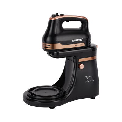 Geepas Stand Mixer GSM43033, 500W powerful motor with 4.5L stainless steel bowl, 5 speed + turbo, includes dough hook, beater & whisk, black & silver, 2-year warranty