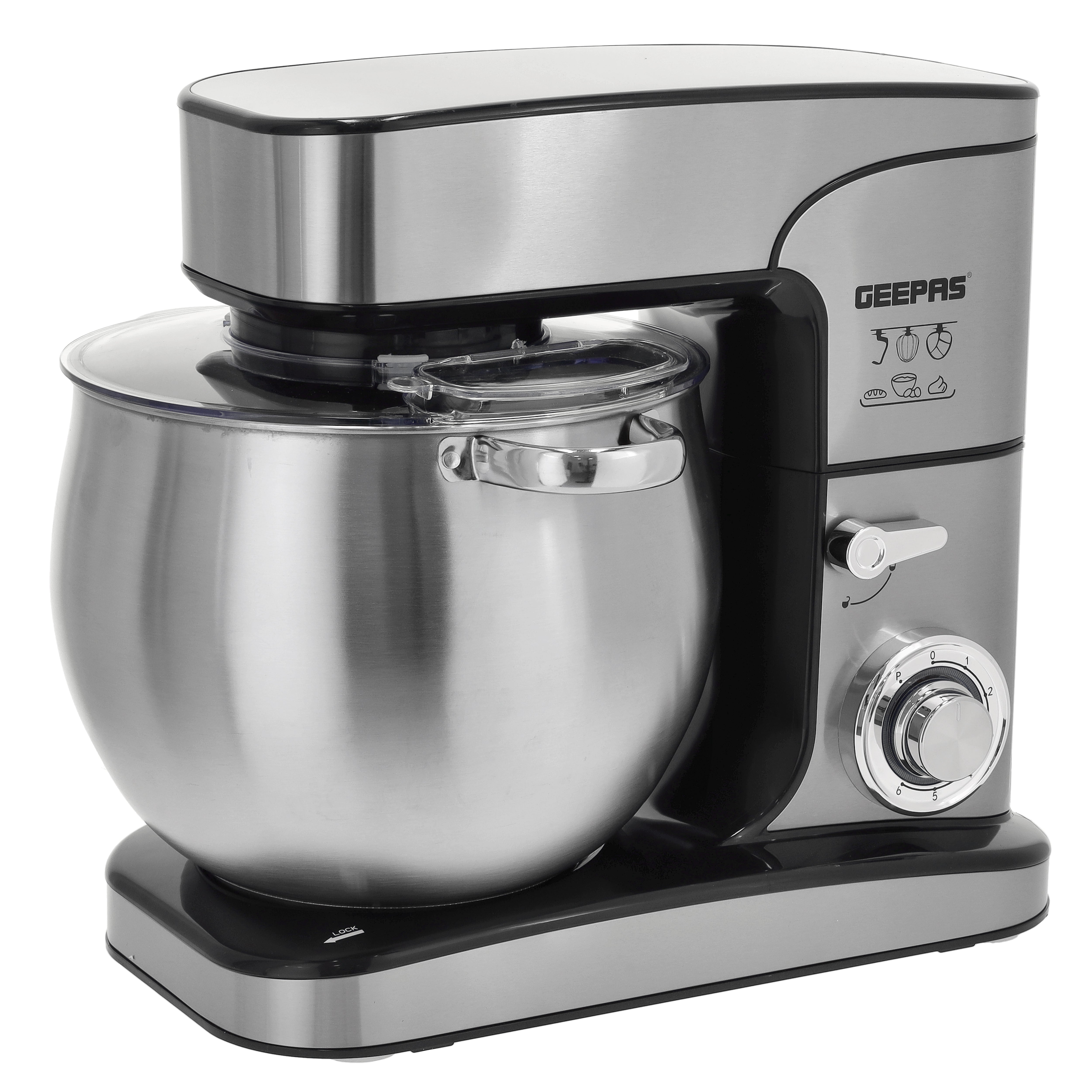 Geepas GSM43042 Stand Mixer 12L 2000W - 1 Year Warranty 6 Kitchen Machine, Powerful Copper Motor,2000W, GSM43042 - 12L Capacity Stainless Steel Bowl,6 Level Mixing Speed Control,2 Years Warranty, LED Power Indicator, Bowl with Handles,6 Speed with Pulse