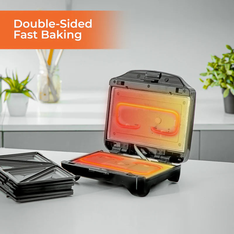 Geepas 3-in-1 Sandwich Maker GSM5425 | 750W Powerful Performance | Includes Grill & Waffle Plates| Non-Stick Coating| Compact Design| Easy Cleaning | 2-Year Warranty
