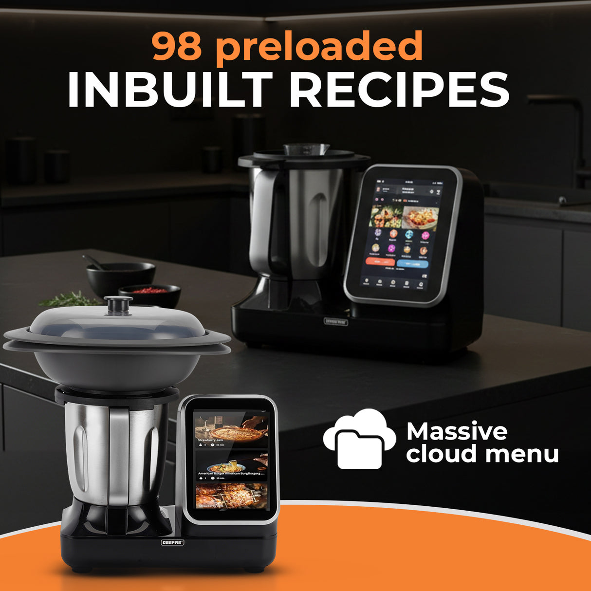Geepas GSMC35059 Smart Multi-Cooker |  Touchscreen Display | Powerful AC Motor|  Precision Heating Control & 98+ Built-In Recipes for Effortless Smart Home Cooking
