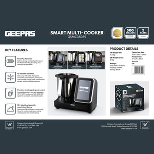 Geepas GSMC35059 Smart Multi-Cooker |  Touchscreen Display | Powerful AC Motor|  Precision Heating Control & 98+ Built-In Recipes for Effortless Smart Home Cooking