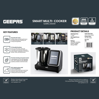 Geepas GSMC35059 Smart Multi-Cooker |  Touchscreen Display | Powerful AC Motor|  Precision Heating Control & 98+ Built-In Recipes for Effortless Smart Home Cooking
