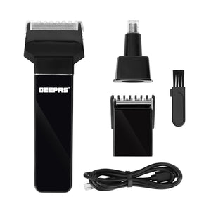 Geepas GSR8683 3-in-1 Rechargeable Hair & Beard Trimmer| Multifunction Grooming Kit  Precision Blades| Adjustable Settings|Cordless Operation & Long-Lasting Battery Power