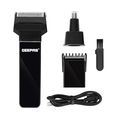 Geepas GSR8683 3-in-1 Rechargeable Hair & Beard Trimmer| Multifunction Grooming Kit  Precision Blades| Adjustable Settings|Cordless Operation & Long-Lasting Battery Power