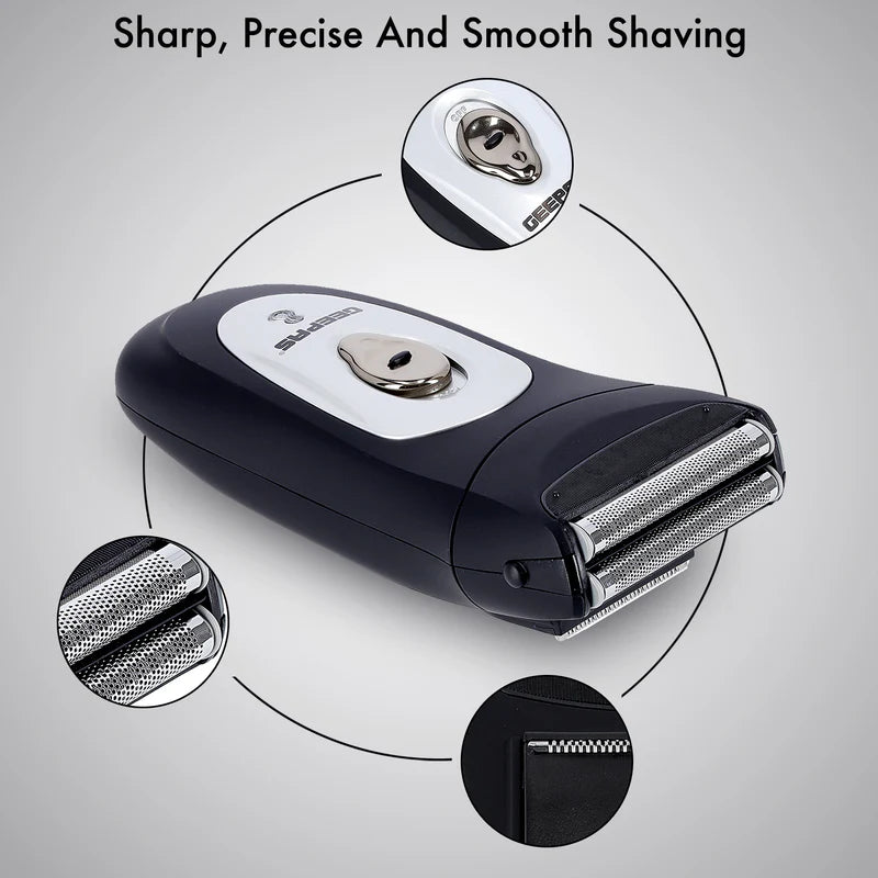 Geepas Rechargeable Men’s Shaver – GSR8707 |Dual Floating Blades| Pop-Up Trimmer| Cordless Operation| LED Indicator| Rechargeable Battery| Wet & Dry Use| 2 Years Warranty