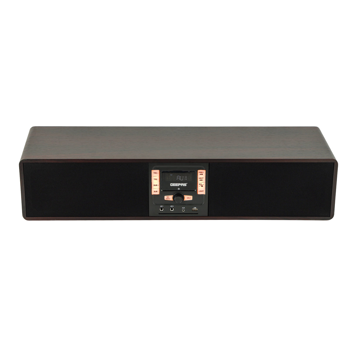 Geepas GSRB150WD Wireless Sound Bar Speaker 200W | Bluetooth, USB, AUX, Optical, FM Radio & Dual Karaoke Mic | Dual Karaoke Microphone Inputs | Integrated FM Radio