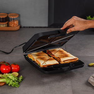 Geepas 4 Slice Sandwich Maker- GST5391 | 1100W with Automatic Temperature Control, Non-Stick Plates, Cool Touch Handle | Perfect for Breakfast & Snacks | 2Year Warranty