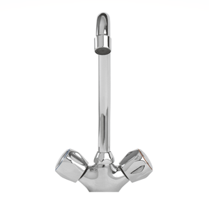 Geepas GSW61024 Dual Handle Sink Mixer | Swiveling Spout | Solid Brass Body | Chrome Finish | Ceramic Cartridge & Wall-Mounted Kitchen Faucet | Solid metal wheel handles