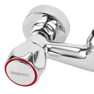 Geepas GSW61026 Dual Handle Wall Mounted Sink Mixer| Solid Brass Kitchen Faucet with Swivel Spout| 1/4 Turn Ceramic Cartridge & Chrome Finish for Two Tap Hole Kitchen