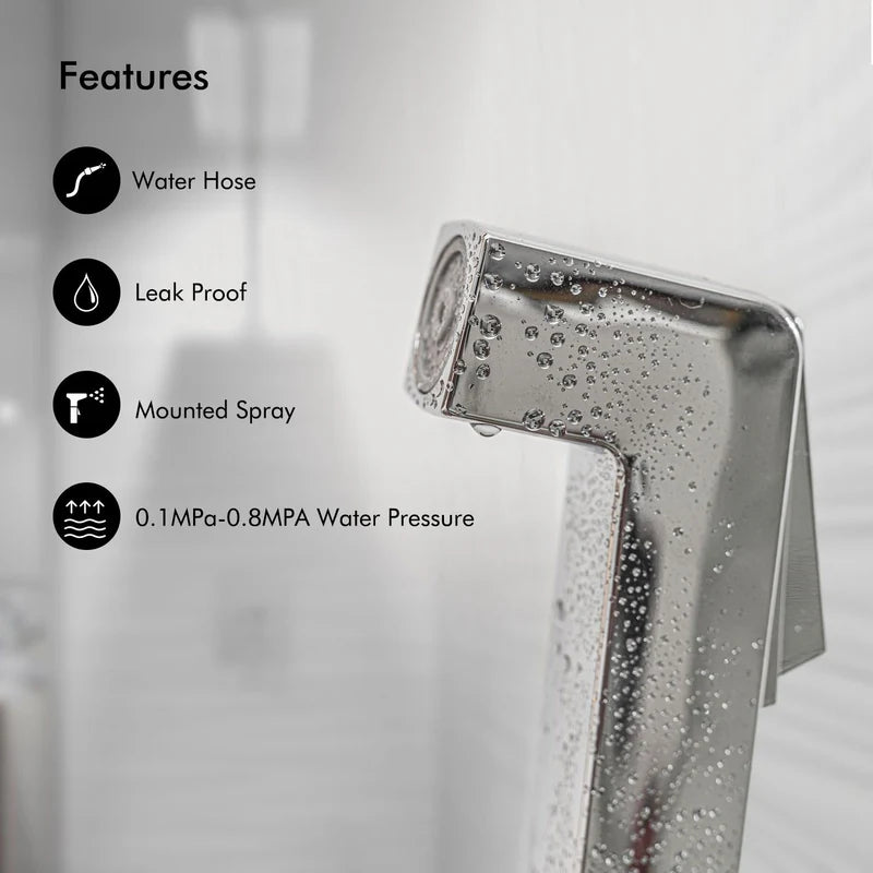 Geepas Shattaf Set- GSW61052|Soft Spray, Non-Stop Water Jet, Switch Tested Up to 30000 Times|High-Quality ABS Material, High Grade Chrome, 1/2" Standard Connector| Silver