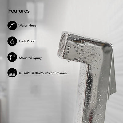 Geepas Shattaf Set- GSW61052|Soft Spray, Non-Stop Water Jet, Switch Tested Up to 30000 Times|High-Quality ABS Material, High Grade Chrome, 1/2" Standard Connector| Silver