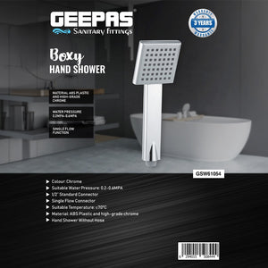Geepas GSW61054 Boxy Hand Shower | ABS Plastic |Chrome Finish Single Flow Shower Head | 1/2 Inch Connector for Modern Bathrooms | High Pressure Durable Bathroom Design