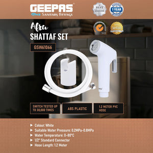 Geepas GSW61066 Shattaf Set | Premium ABS Handheld Bidet Sprayer | Soft Spray Water Jet | 360° Rotation |  Durable PVC Hose | Leak-Proof Brass Inserts & Easy Installation