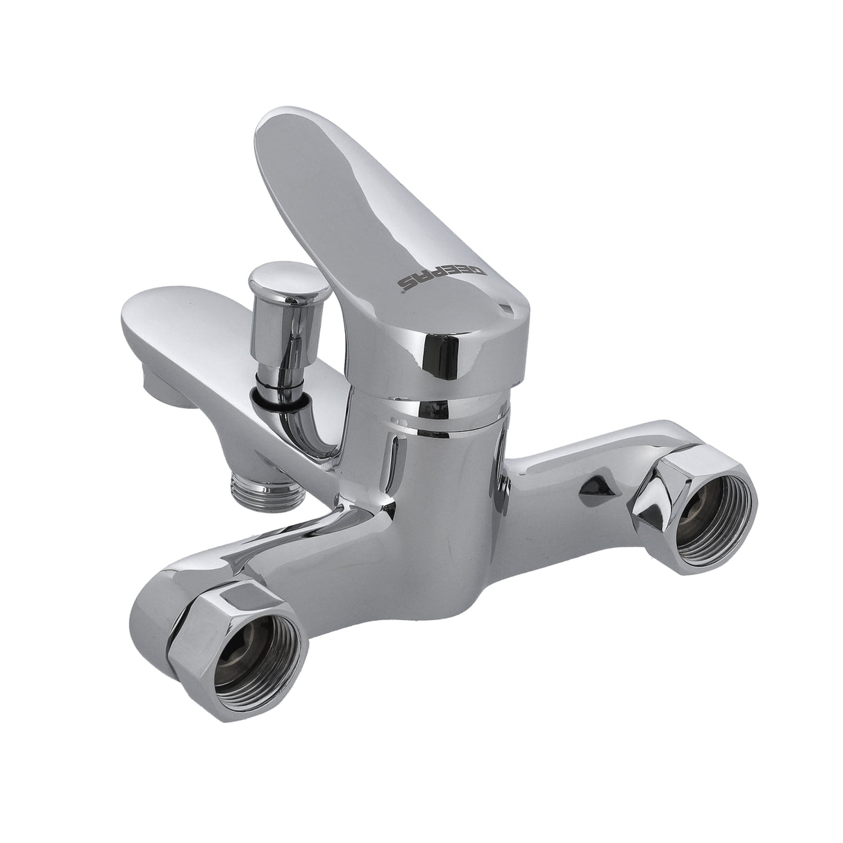 Geepas GSW61094 Onyx Series Single Lever Bath-Shower Mixer |  Solid Brass Wall Mounted Chrome Faucet with Ceramic Disc Cartridge | Hand Shower and Flexible Hose Set