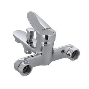 Geepas GSW61094 Onyx Series Single Lever Bath-Shower Mixer |  Solid Brass Wall Mounted Chrome Faucet with Ceramic Disc Cartridge | Hand Shower and Flexible Hose Set