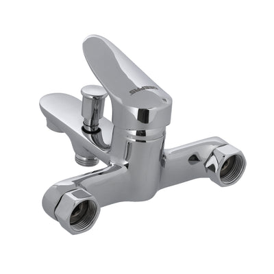 Geepas GSW61094 Onyx Series Single Lever Bath-Shower Mixer |  Solid Brass Wall Mounted Chrome Faucet with Ceramic Disc Cartridge | Hand Shower and Flexible Hose Set