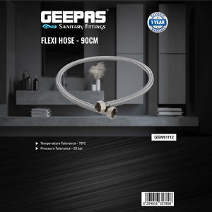Geepas GSW61112 90CM Flexi Hose | Stainless Steel Braided Water Connector with High Pressure Resistance | Leak-Resistant Fittings | Plumbing Hose for Bathroom & Kitchen
