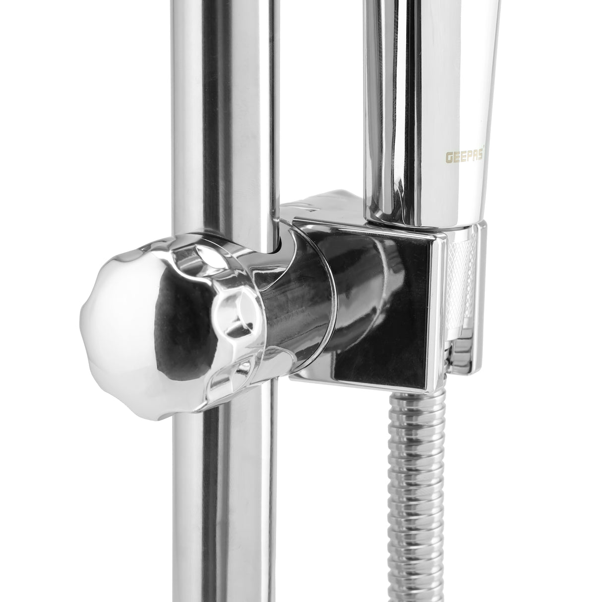 Geepas Orca Shower Set GSW61122 | Chrome Plated, High-Quality Material | Includes Sliding Bar with Holder, Soap Dish, Hand Shower, Hose & Plug | 3-Year Warranty