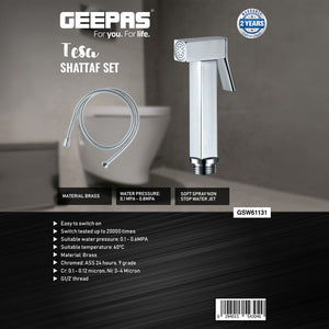 Geepas Tesa Shattaf Set GSW61131 | Soft Spray Non-Stop Water Jet | Durable Brass Material with Easy Switch On | Supports 60°C Water Temperature | G1/2" Thread | Silver