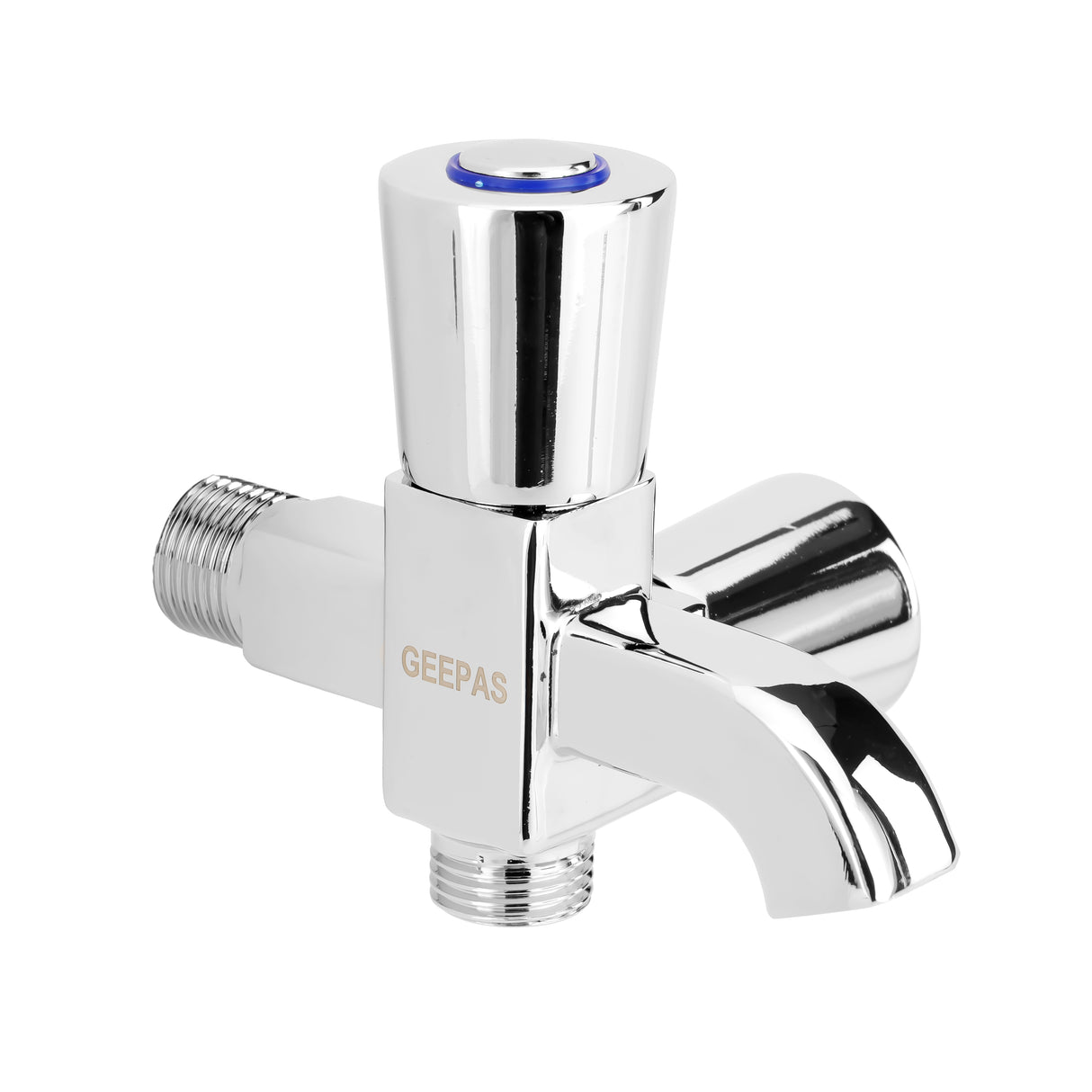 Geepas Wall Mounted 2-IN-1 Bib Tap GSW61138 | Brass tap with chrome finish, solid lever handle, ceramic cartridge, single hole install, Suitable for Toilets, Lavatory Etc