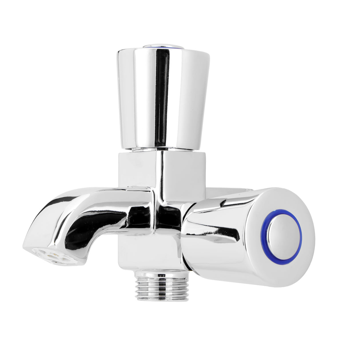 Geepas Wall Mounted 2-IN-1 Bib Tap GSW61138 | Brass tap with chrome finish, solid lever handle, ceramic cartridge, single hole install, Suitable for Toilets, Lavatory Etc