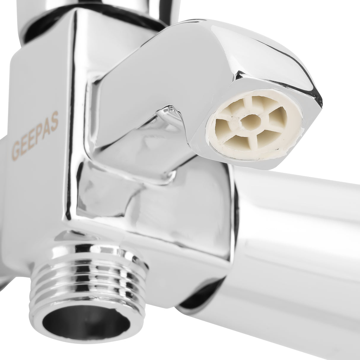 Geepas Wall Mounted 2-IN-1 Bib Tap GSW61138 | Brass tap with chrome finish, solid lever handle, ceramic cartridge, single hole install, Suitable for Toilets, Lavatory Etc