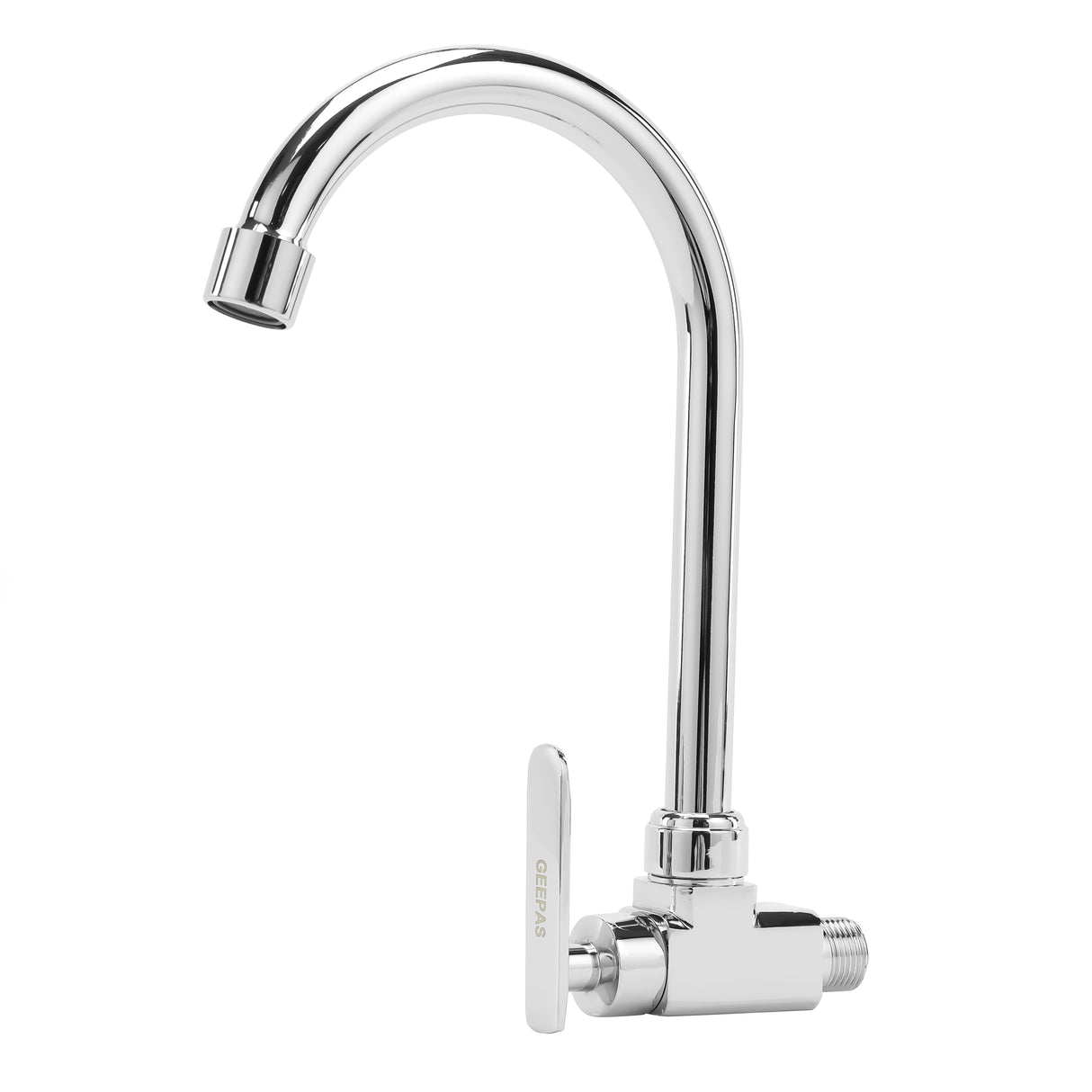 Geepas Wall Mounted Sink Tap GSW61139 | Single Hole Kitchen & Bathroom Tap | Chrome Finish, Durable Quarter Turn Cartridge, Leak-Proof Handle, 360° Swivel Spout