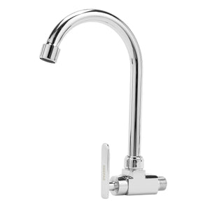 Geepas Wall Mounted Sink Tap GSW61139 | Single Hole Kitchen & Bathroom Tap | Chrome Finish, Durable Quarter Turn Cartridge, Leak-Proof Handle, 360° Swivel Spout