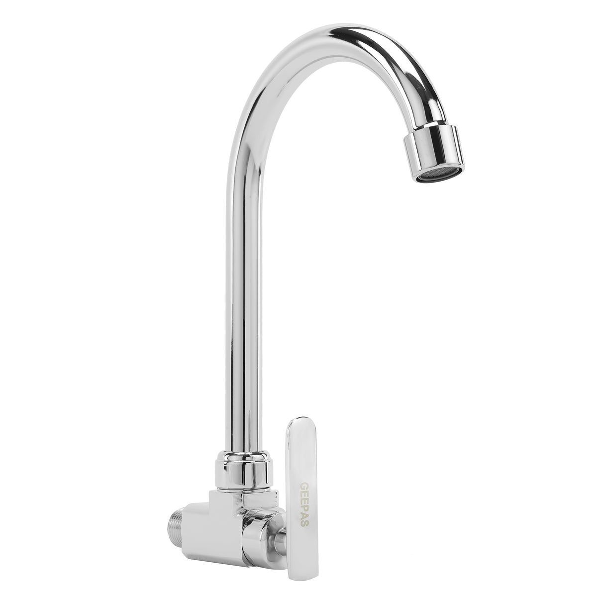 Geepas Wall Mounted Sink Tap GSW61139 | Single Hole Kitchen & Bathroom Tap | Chrome Finish, Durable Quarter Turn Cartridge, Leak-Proof Handle, 360° Swivel Spout