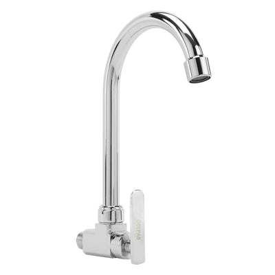 Geepas Wall Mounted Sink Tap GSW61139 | Single Hole Kitchen & Bathroom Tap | Chrome Finish, Durable Quarter Turn Cartridge, Leak-Proof Handle, 360° Swivel Spout