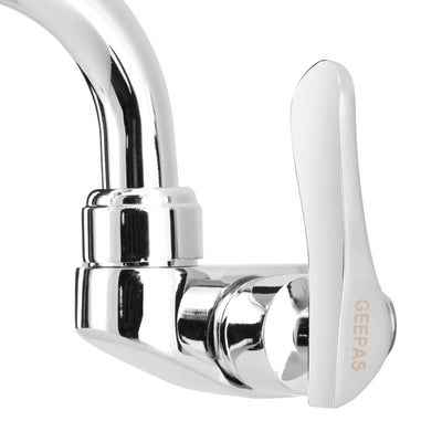 Geepas Wall Mounted Sink Tap GSW61140 | Single Hole Kitchen & Bathroom Tap | Chrome Finish, Durable Quarter Turn Cartridge, Leak-Proof Handle & 360° Swiveling Spout