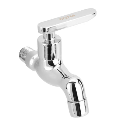 Geepas Wall Mounted Tap GSW61142 | Single Hole Bathroom & Lavatory Tap, Durable Brass with Chrome Finish, Ceramic Cartridge, Leak-Proof Solid Lever Handle,1 Year Warranty