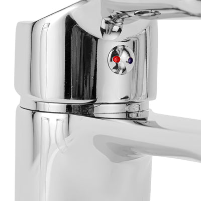 Geepas Single Lever Wash Basin Mixer- GSW61163 | Brass Deck Mount Tap, Solid Metal Handle, Ceramic Disc Cartridge, Leak-Proof Design, Chrome Finish, 5-Year Warranty