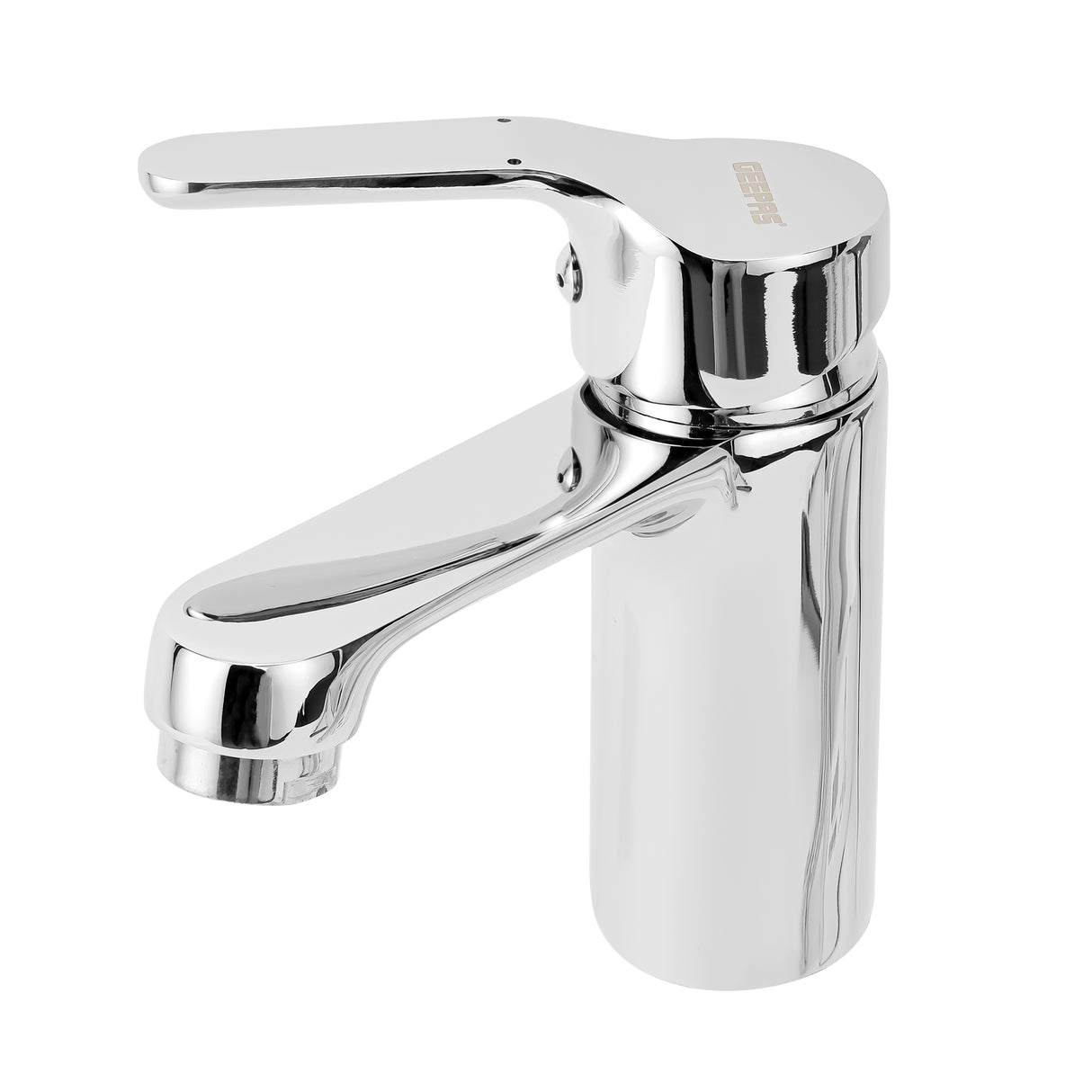 Geepas Single Lever Wash Basin Mixer- GSW61163 | Brass Deck Mount Tap, Solid Metal Handle, Ceramic Disc Cartridge, Leak-Proof Design, Chrome Finish, 5-Year Warranty