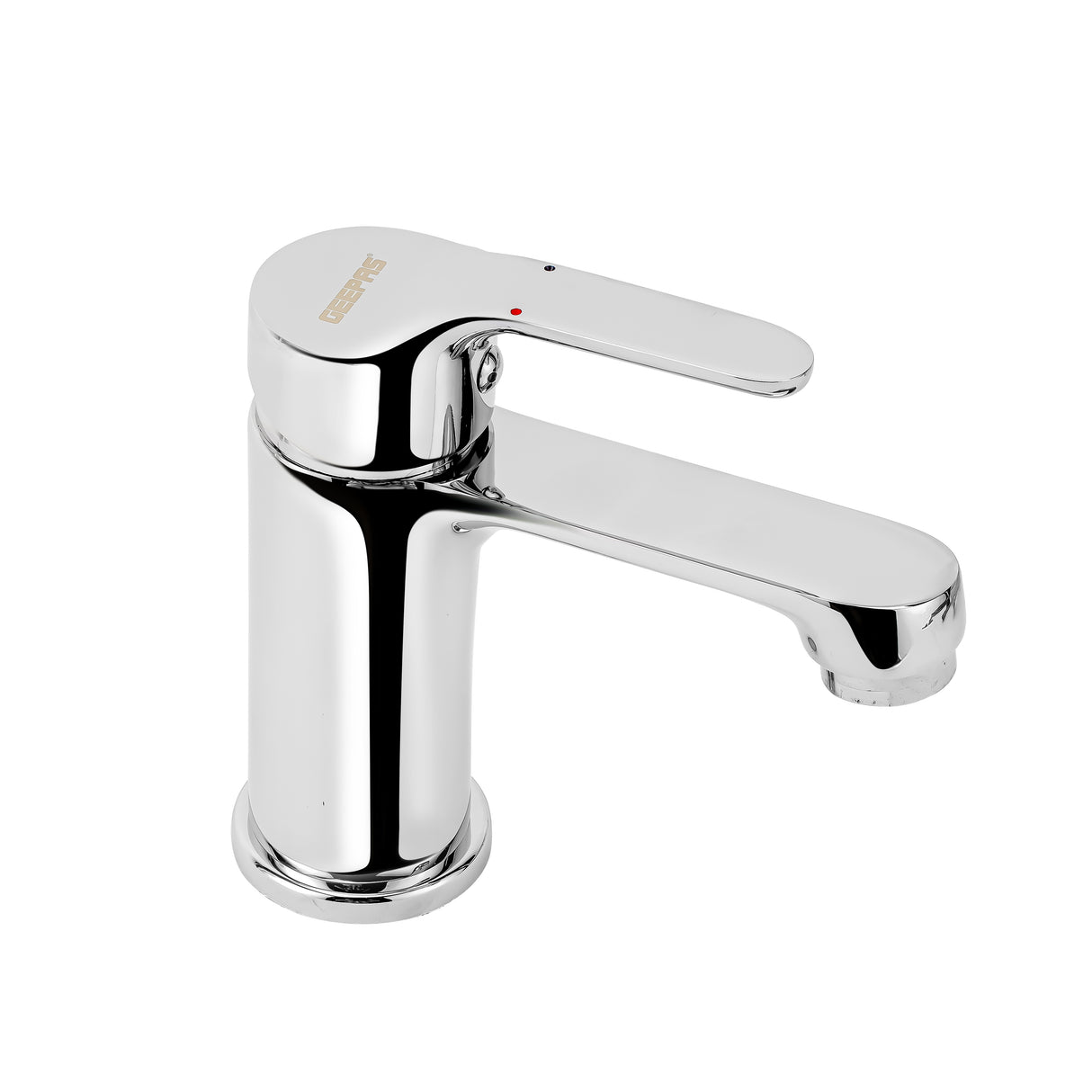 Geepas Single Lever Wash Basin Mixer- GSW61163 | Brass Deck Mount Tap, Solid Metal Handle, Ceramic Disc Cartridge, Leak-Proof Design, Chrome Finish, 5-Year Warranty
