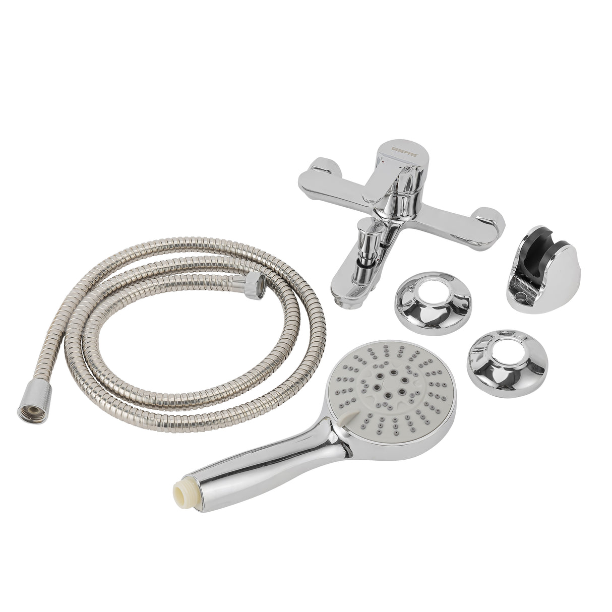 Geepas GSW61164 Single Lever Bath Shower Mixer | Solid Brass, Chrome Finish, Wall-Mounted, Metal Lever Handle, Ceramic Cartridge, Leak-Proof, 5-Year Warranty