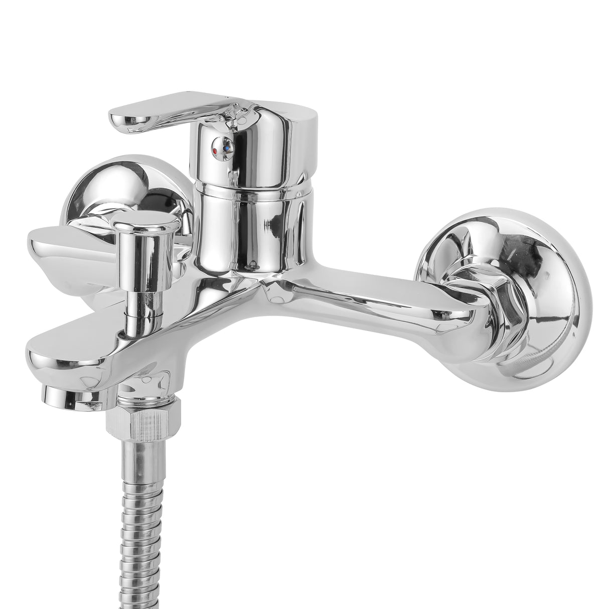 Geepas GSW61164 Single Lever Bath Shower Mixer | Solid Brass, Chrome Finish, Wall-Mounted, Metal Lever Handle, Ceramic Cartridge, Leak-Proof, 5-Year Warranty