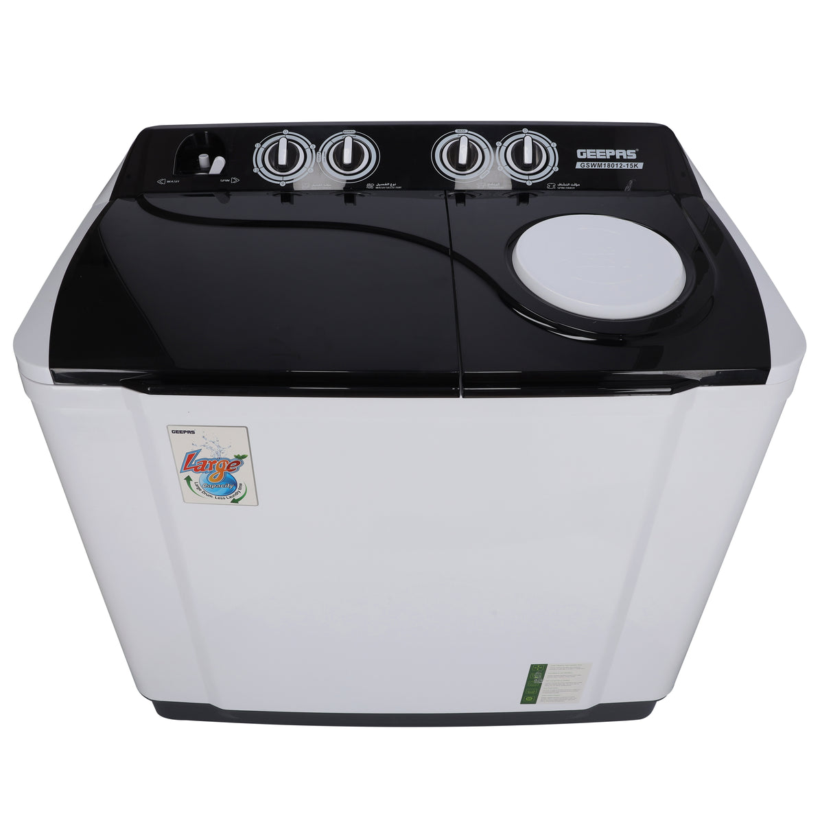 Geepas GSWM18012 Twin Tub Semi Automatic Washing Machine | 15Kg Capacity | Air Dry Function| Bubble Marker Wash | Dual Water Inlet | 700W Power & 220-240V Operation