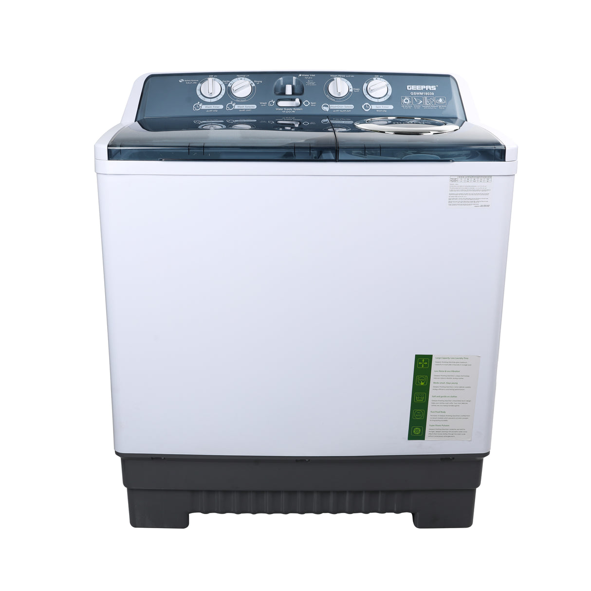 Geepas Twin Tub Washing Machine - Rotating Knobs Wash Timer, Selector, Drain & Spin Timer | Transparent Lid, Big Pulsator & Magic Filter | Ideal for Clothes, Curtains, Blankets & More