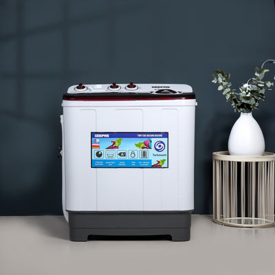 Geepas GSWM18041 Twin Tub Washing Machine | 7Kg Wash & 5Kg Spin Capacity| Big Pulsator| Air Dry Function| Transparent Lid| Magic Filter| Durable Body & 1-Year Warranty
